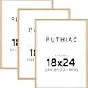 Puthiac 18x24 Oak Wood Picture Frames - 18" x 24" Poster Frames for Wall (3 Pack, Beige)