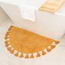 Unique Boho Rug - Half Circle Mat with Crochet Insert Detail & Tassels - 100% Cotton Boho Bathroom Rugs - Decorative Non-Slip Bohemian Rug for Bath & Bedroom - Cute Boho Decor - Yellow Mustard
 20"x32"