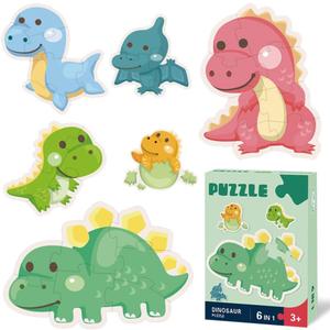 6 Pack Large Size Dinosaur Jigsaw Puzzle Toddler Toy,31 PCS Children Learning Preschool Educational Ages 2, 3, 4 Year Old for Kids Boys and Girls Gifts
