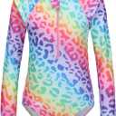 Girls One Piece Rash Guard Long Sleeve Swimsuits for Girls UPF 50+ Sun Protection Bathing Suits 3-16 Years (12-14 Years, Rainbow Leopard)