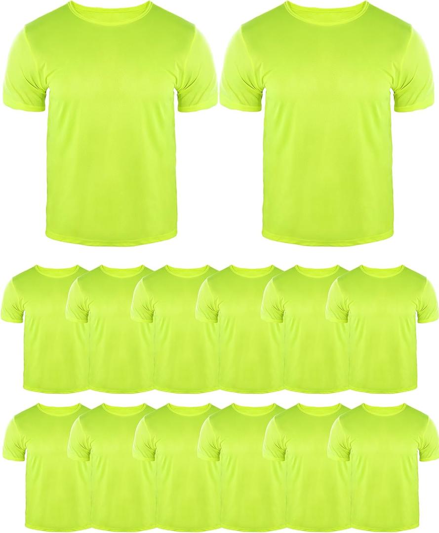 JaGely 12 Pcs Unisex Adult Workwear T-Shirt Bulk High Visibility Safety T Shirts Hi Vis Construction Work Shirts Short-Sleeve (XX-Large, Yellow)