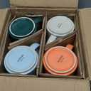 Coffee Mugs Set of 4, 16oz Stoneware Coffee Cups with Handle, Creamy White | Stackable Ceramic Mugs Set for Women and Men, Dishwasher & Microwave Safe, Suitable for Hot Coffee, Tea, Cocoa, Milk (Green, Cream, Blue, Orange)