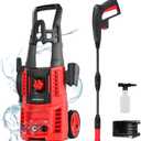 Electric Pressure Washer, 1850 PSI Max,1.0 GPM, 5" Wheels, 18M Cord/Hose Length Max, Power Washer for Patio, Car, Driveway, Fence & Home Cleaning (Red)