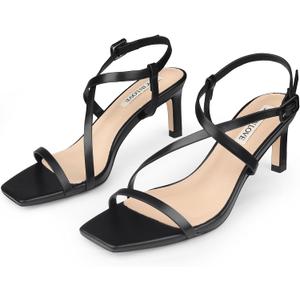 JOY IN LOVE Women's 2.5 Inch Kitten Heels Low Heel Square Open Toe Strappy Sandals (Black) 6