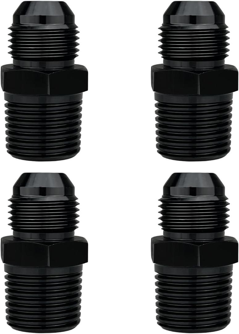 8AN Male Flare to 1/2" NPT Pipe Fitting Adapter Aluminum Straight Black, Pack of 4 (8AN to 1/2 NPT)