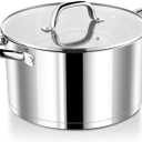 P&P CHEF 8 Quarts Cooking Stock Pot with Lid, Stainless Steel Stockpot Induction Pot for Soup, Tri-Ply Bottom & Clear Glass Lid & Double Handle, Dishwasher Safe