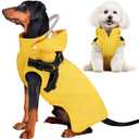 Lukovee Dog Raincoat - Waterproof Rain Jacket with Harness & Removable Hood, Reflective Double Layer Dog Rain Coat Poncho for Small Medium Large Dogs Puppy (M, Y)