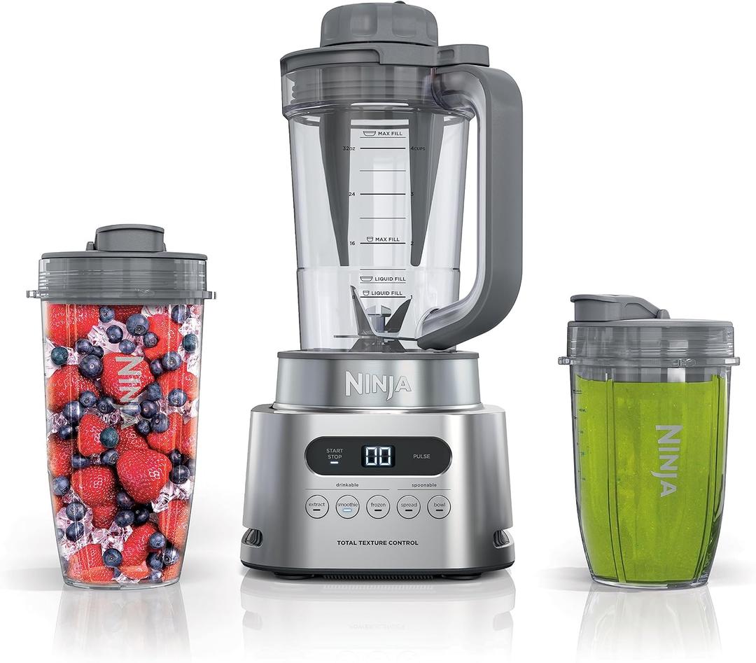 Ninja SS151 TWISTi Blender DUO, High-Speed 1600 WP Smoothie Maker & Nutrient Extractor* 5 Functions Smoothie, Spreads & More, smartTORQUE, 34-oz. Pitcher & (2) To-Go Cups, Gray (1400 Peak Watts)
