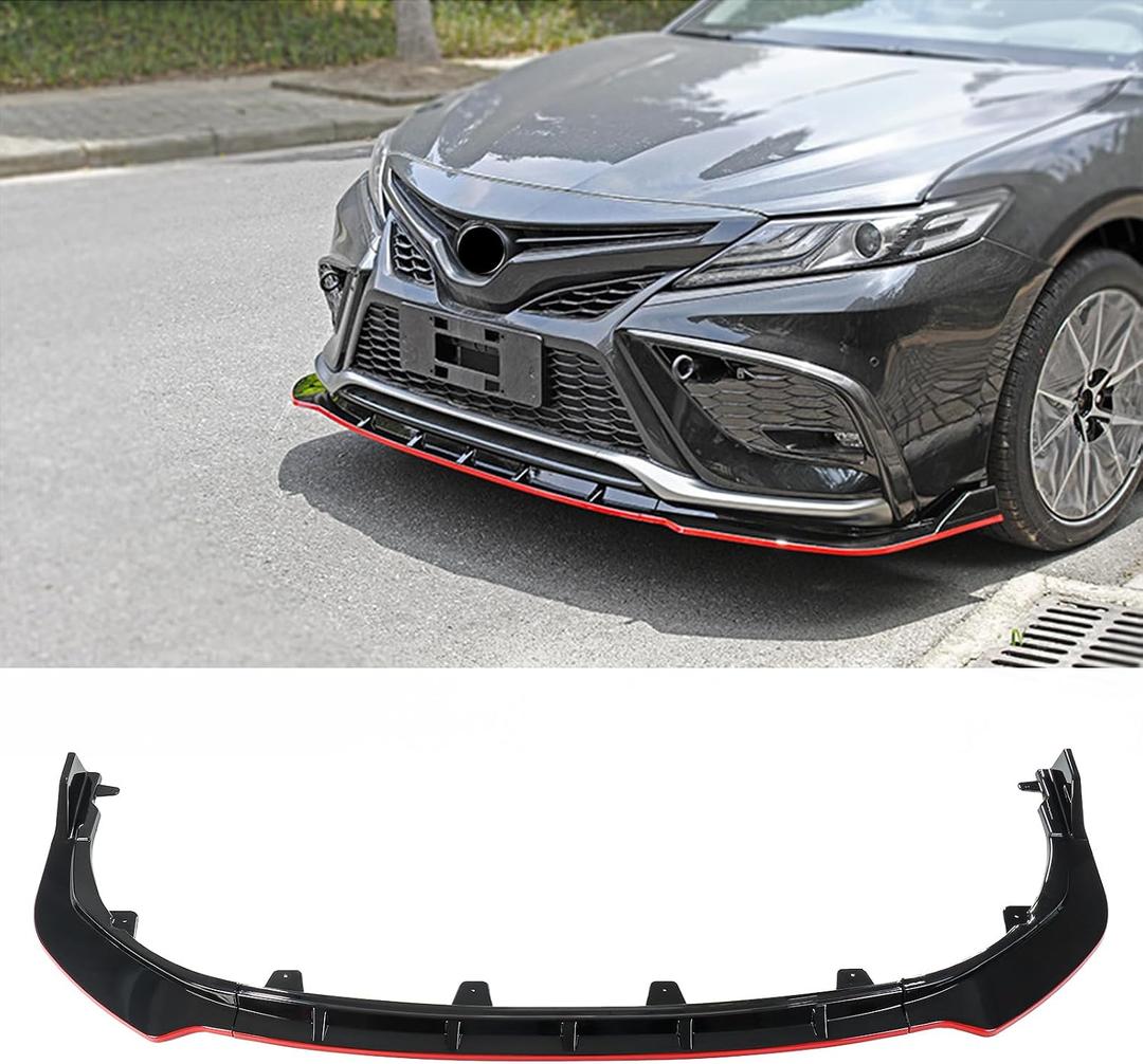 Black & Red Front Bumper Lip Compatible with 2021-2024 Toyota Camry SE, XSE, TRD - Splitter Under Chin Spoiler Body Kit - Not Fit for LE, XLE
