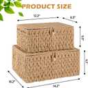 OIAHOMY Wicker Storage Basket with Lid & Lock, Lidded Storage Bins, Decorative Baskets for Organizing, Set of 2-Natural