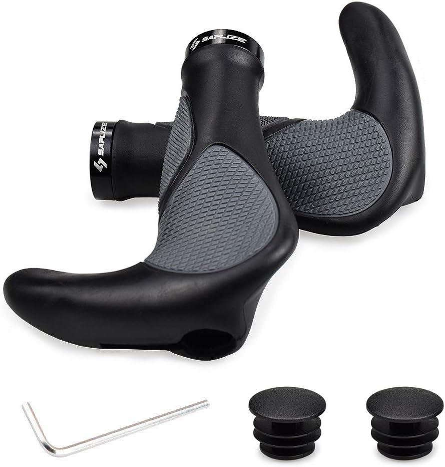 SAPLIZE Bike Handlebar Grips, Multi Colors/Design Optional, Ergonomic Design, Aluminum Double Lock-on, Mountain Bike Grips, MTB BMX Downhill Foldable Urban Bicycles Grips, Scooter Grips (Big Horn Shape, Black)