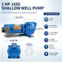 J10S Shallow Well Jet Pump, 1 HP Self-Priming Cast Iron Water Pump