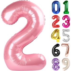 2 Balloon - Pearlescent Pink Birthday Number Balloons, 40 Inch Large Foil Balloons for Men Women Boys Girls Pearlescent Pink Themed Birthday Decorations