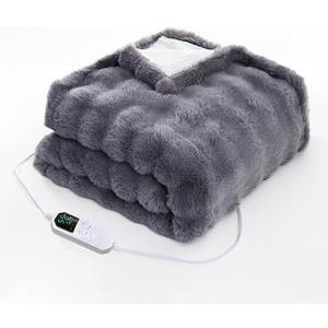 Artificial Wool Blanket, Thermal Blanket, Electric Heating, Soft Suede Double-Sided, Suitable for Sofa Bed, Living Room, Bedroom (Gray130188) 60"x52"