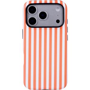 for iPhone 17 Pro Case, Cute Striped Shockproof Slim TPU PC Cover | Orange | Drop Protection | Lightweight | Designed for Women & Girls