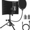 Studio Recording Microphone Isolation Shield with Pop Filter and Metal Tripod Stand USB Condenser Mic to PC Laptop Smartphone, Mic for Recording Singing Podcasting