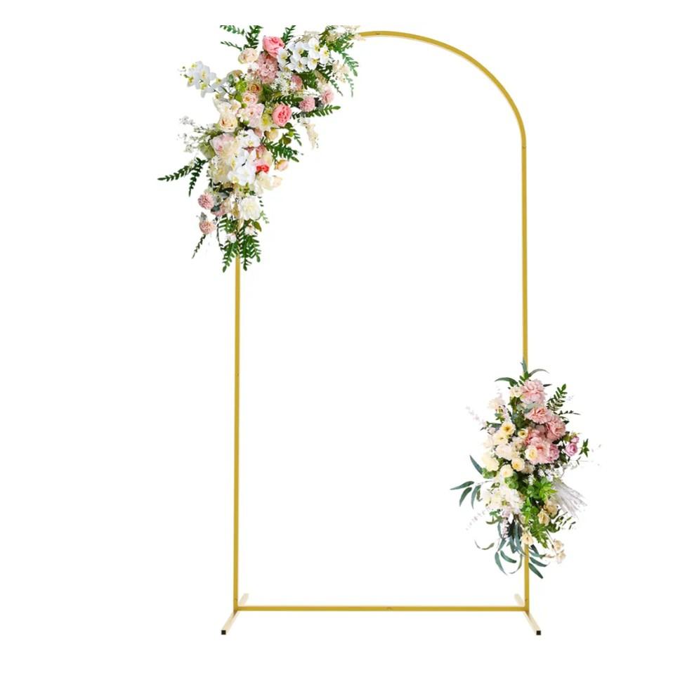 Queension Arch Backdrop Stand 6FT, 2.6x6 FT Metal Wedding Arch Stand with Base for Ceremony, Balloon Arched Backdrop Frame for Birthday Party Baby Shower Celebration Decorations, Gold