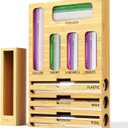 NIKUY 9 IN 1 Bamboo Foil and Plastic Wrap Organizer for Kitchen Drawer, Plastic Bag Organizer Organization and Storage, Food Storage Bag Organizer with Labels for Quart Gallon Snack Sandwich Bag