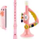 Toddler Musical Instruments Toy Trumpet, Harmonica, Recorder Flute for Kids Baby, Musical Toys Set for Children Boys Girls Ages 2 3 4 5, Pink (Pink)