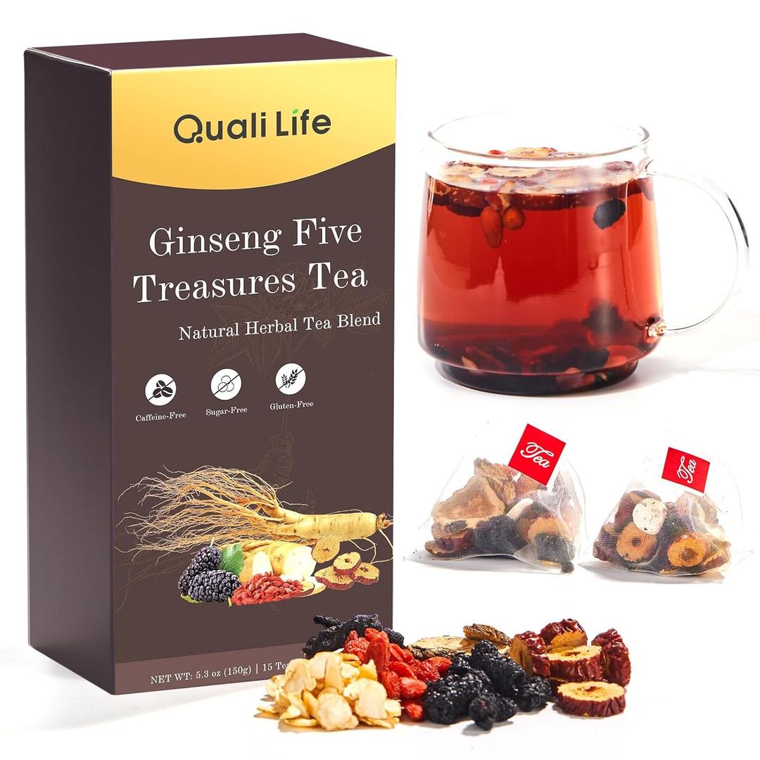 Ginseng Five Treasures Herbal Tea Bags, Traditional Chinese Herbal Blend with 7 Ingredients, Natural Tea for Women & Men (1 Pack) EXP: 12/10/2026