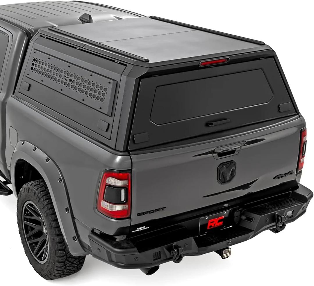 Rough Country Truck Bed Cap Topper for Ram 1500 (2019-2026) 5'7" Bed - Modular Design, Locking Gullwing Access Doors, Molle Panels, LED Interior Lighting