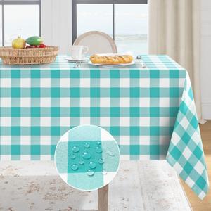 Softalker Gingham Checkered Square Tablecloth - Waterproof Buffalo Plaid Table Cloth Stain Resistant Washable Table Cover for Picnic/Camping/Outdoor - Teal Blue, 54 x 54 Inch