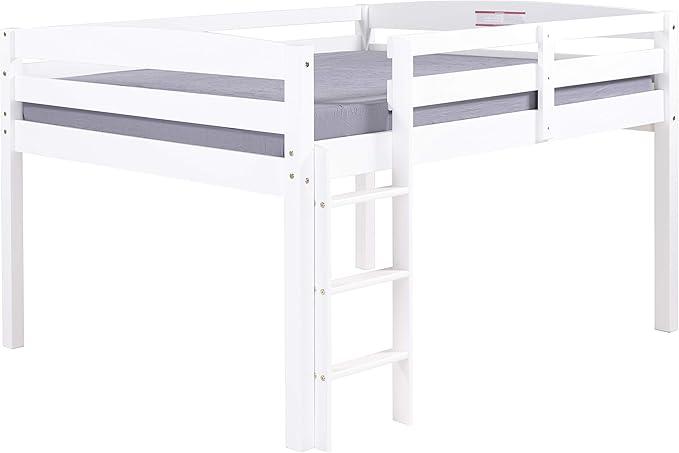 Camaflexi Tribeca Solid Wood Low Loft Bed Frame / 14 Wood Slats and 2 Center Supports / No Box Spring Necessary / Easy Assembly / Full - White, T1303F