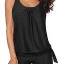 Yonique 2 Piece Swimsuit for Women Blouson Tankini Top with Shorts Tummy Control Bathing Suit 18W