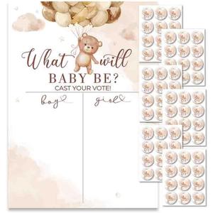 Baby Shower Games & Boy or Girl Gender Reveal Bear Theme Voting Game Guessing Board Poster for Baby Shower Decoration Team Boy Team Girl Ideas