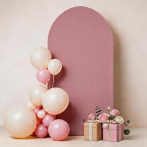 6.6 FT Arch Backdrop Cover Dusty Rose Spandex Stretchy Round Top Chiara Backdrop Covers for Wedding Reception Birthday Party Bridal Shower Anniversary Engagement Photo Backgrounds Decoration