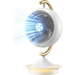 Desk Fans for Bedroom with Light, 16 Inch Table Air Circulator Fans, Oscillating Fan for Whole Room, 70° Vertical and 100° Oscillating, 3 Speeds, 28dB Quiet, for Home,Office,Outdoor, Mini