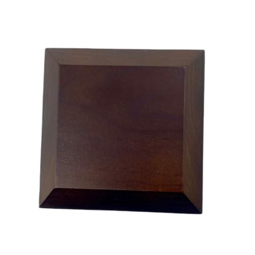 Dark Brown Solid Cherrywood Pedestal, Square Wood Display Base with Bevel, Vintage Decor Wooden Riser for Display (4" x 4" x 7/8")