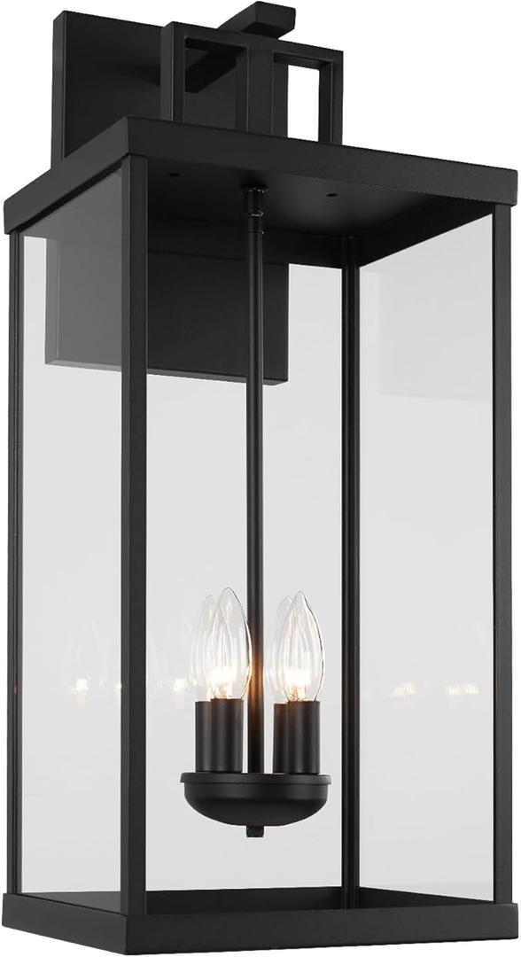 Goosebrite Outdoor Lantern, 21 Inch Exterior Waterproof Wall Sconce Light Fixture, Black Front Porch Light with Clear Glass, Modern Outside Lamp for Patio Doorway