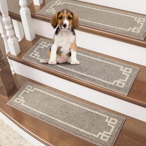 BEQHAUSE Stair Treads for Wooden Steps Non Slip Washable Carpet Stair Treads with Reusable Residue Free Backing Soft Polyester Stair Rugs Indoor for Kids Elders and Dogs, 15pcs, Taupe