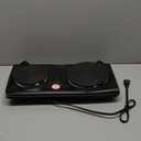 Elite Gourmet EDB-302BF# Countertop Double Cast Iron Burner, 1500 Watts Electric Hot Plate, Temperature Controls, Power Indicator Lights, Easy to Clean, Black