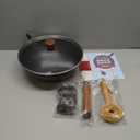 WANGYUANJI Carbon Steel Wok Pan 11 Inch - Round Bottom Traditional Pow Wok (Requires Gas Stove & Wok Ring) - No Coating Hand Hammered Stir Fry Pan with Lid & Detachable Handle