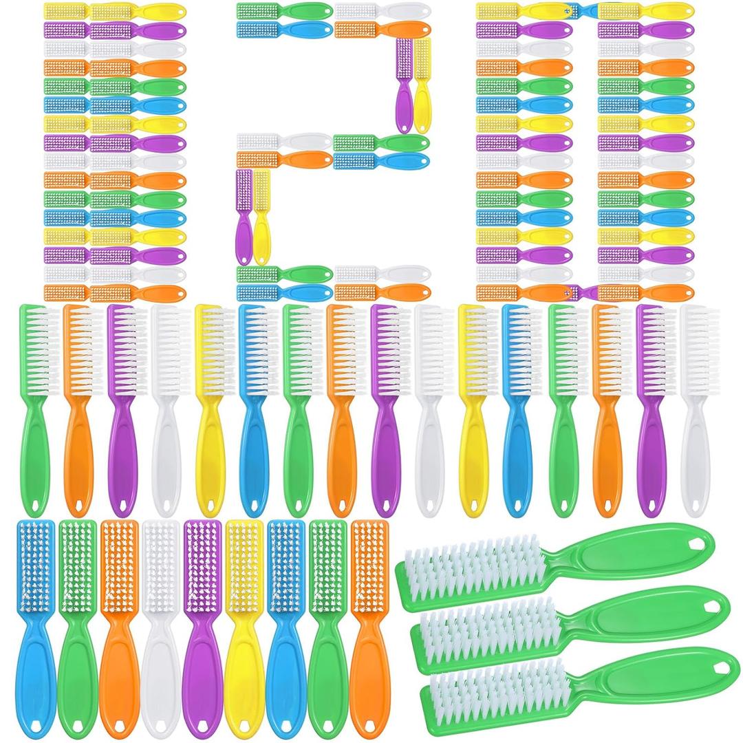Mifoci 120 Pcs Handle Grip Nail Brush for Cleaning Fingernails Cleaner Scrub Brush Bulk Hand Cleaning Brushes Soft Stiff Bristles Pedicure Manicure Tools for Nail and Toe(Neon Color)