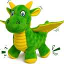 Squeaky Dog Toys - Soft Plush Dragon Dog Toy with 5 Squeakers & Crinkle Paper, Dog Toys for Small, Medium and Large Dogs to Keep Them Busy (Green,10")