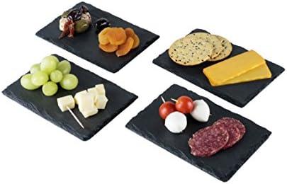 Twine Slate Mini Charcuterie Boards, Rustic Stoneware Serving Trays for Tapas, Appetizers, Sushi, Desserts, Cheese, Meat, Hosting Essentials, Wedding Gifts, 6.5" x 4.5", Set of 4