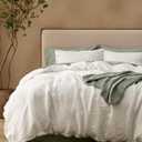 Bedsure 100% Linen Duvet Cover King Size, Washed 170 GMS European Flax-Linen, Soft 3pcs Bedding Set with Button Closure for Farmhouse, Natural Texture, Breathable for Hot Sleeper, White, King