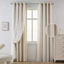 HOME Living Room Curtains 84 Inchs Long Beige Curtains for Girls Bedroom Double Layer Curtains White Spots Sheer Grommet Room Darkening Curtain Drapes with Tiebacks for Boys Kids Room W52 X L84