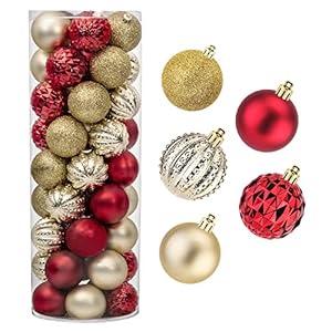 45Pcs 6cm/ 2.36inch Christmas Balls Glitter Christmas Tree Ornaments Hanging Christmas Home Decorations for Home House Bar Party (Red/Gold)