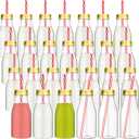 Irenare 40 Sets Plastic Small Milk Bottles with Straws and Metal Lids Clear Plastic Bottle for Dairy Milk Party Bottle for Milk Juices Shakes Smoothies, 40 Bottles and 40 Straws (Gold,8 oz)