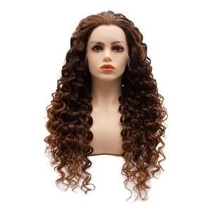 Hair Synthetic Lace Front Wig Curly Long 26inch Brown Root Honey Blonde Ombre Heavy Density Realistic Wig