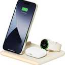 mooas Flip Square 3 in 1 Fast Wireless Charger Charging Nightlight, 2 Color Nightlight Wireless Charger, Compatible with iPhone 15/16/17, Galaxy S24, S25, S26, Apple Watch Galaxy Watch (Cream)