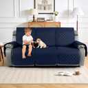TAOCOCO 100% Waterproof Recliner Covers, Recliner Sofa Covers with Leg Straps, Reversible Recliner Couch Cover for Reclining Chair, Washable Couch Protector for Pets Kids(3 Seater, Dark Blue)