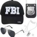 Police Hat, FBI Adjustable Baseball Cap with Cop Badge, Halloween Secret Service Costume Earpiece for Adult Men Women
