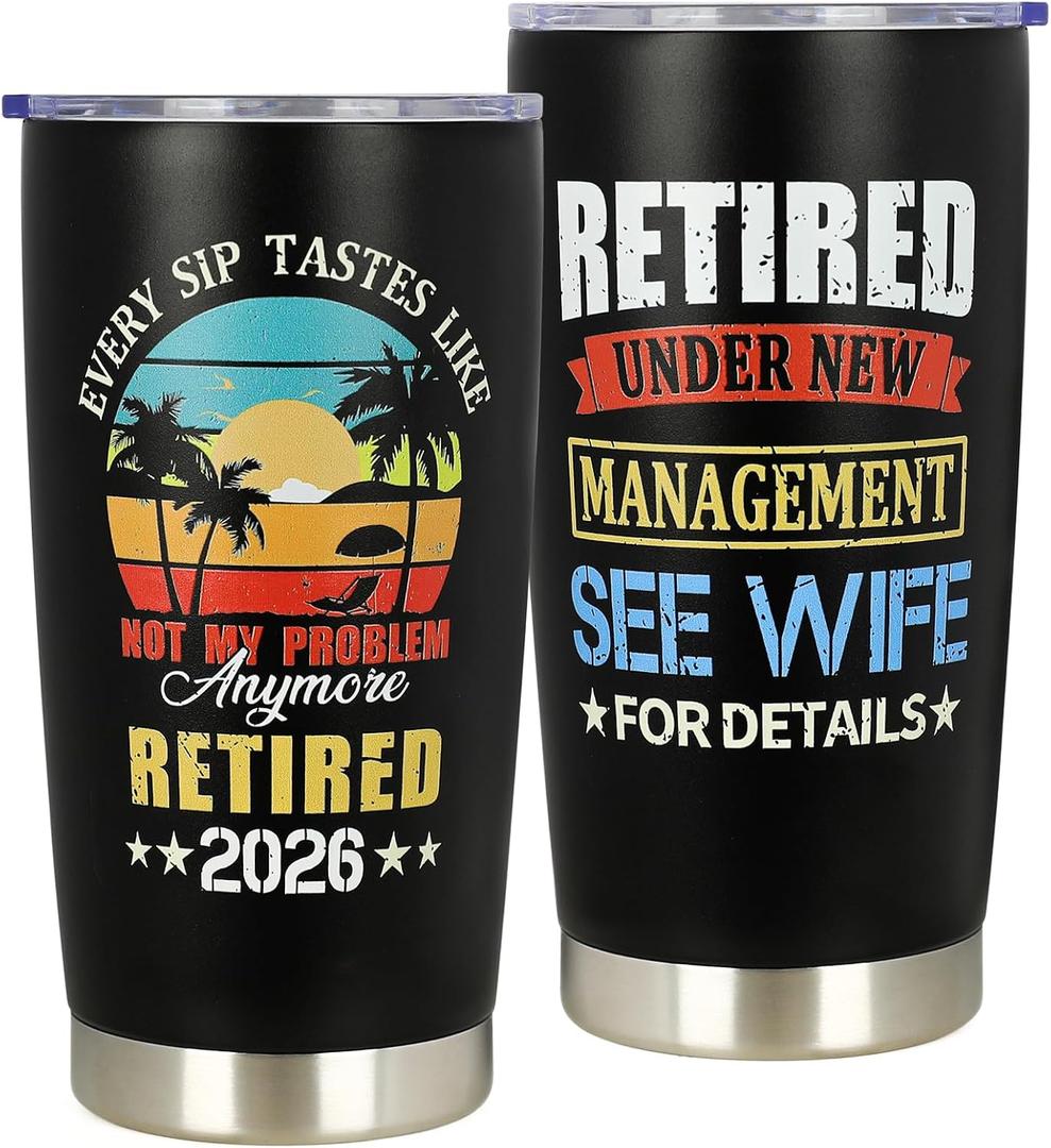 Retirement Gifts for Men 2026 - Retired Not My Problem Anymore - Funny Retirement Gifts for Husband, Dad, Boss, Coworker - Farewell Going Away Gift Tumbler - Retired Under New Management See Wife