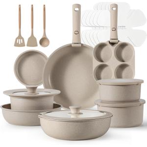 CAROTE 23pcs Detachable Handle Pots and Pans Set, Nonstick Cookware Set, Removable Handle Pots and Pans Non Stick, RV Oven Safe Cookware, Induction Kitchen Set, Taupe, Dishwasher Safe (23pcs, Taupe set)