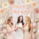 Boho Dusty Pink Birthday Decorations for Women Girls, Blush Beige Gold Metallic Printed Balloons Butterfly Stickers Fringe Curtain Happy Birthday Banner Circle Dots Garland Paper Pompom Party Supplies